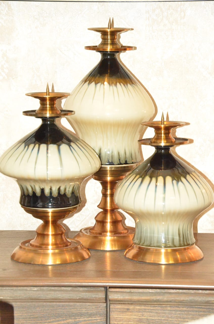 ceramic-Brass candle holder