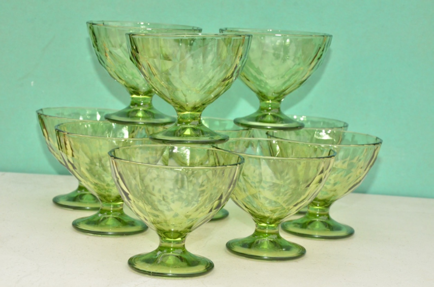  green   dessert glasses
